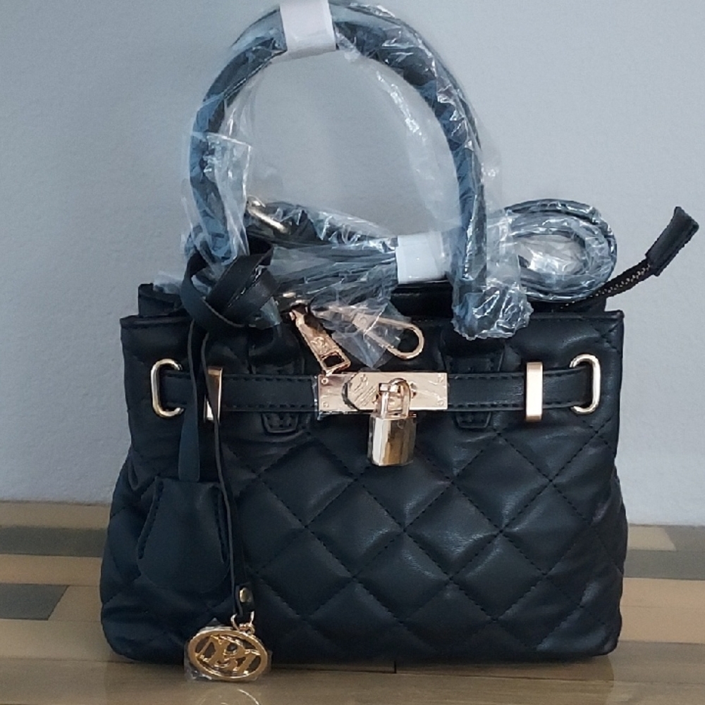 Badgley Mischka Black Quilted Tote with Gold Accents